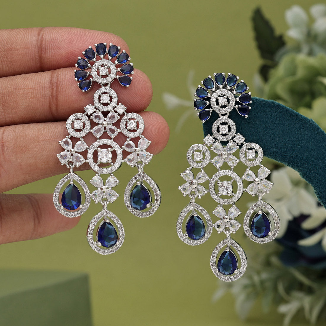 Blue Color American Diamond Earrings (ADE565BLU)