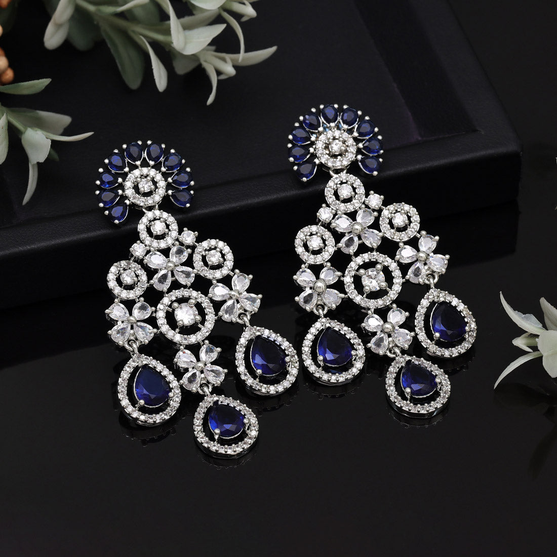 Blue Color American Diamond Earrings (ADE565BLU)
