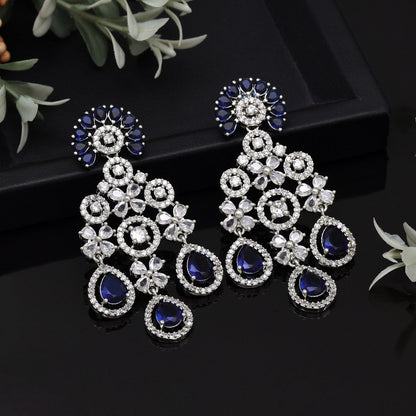 Blue Color American Diamond Earrings (ADE565BLU)