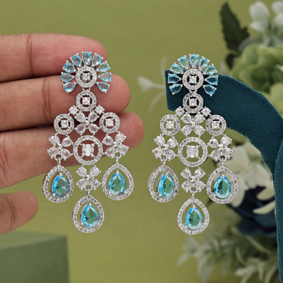 Firozi Color American Diamond Earrings (ADE565FRZ)