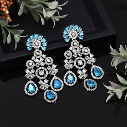 Firozi Color American Diamond Earrings (ADE565FRZ)
