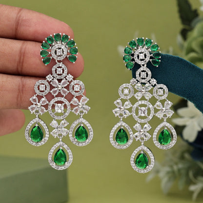 Green Color American Diamond Earrings (ADE565GRN)
