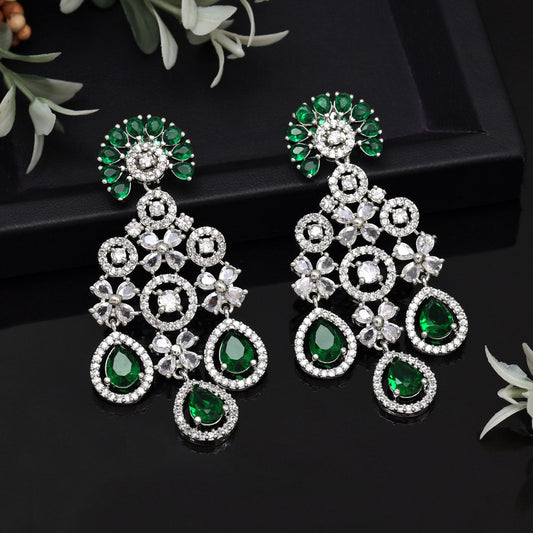 Green Color American Diamond Earrings (ADE565GRN)