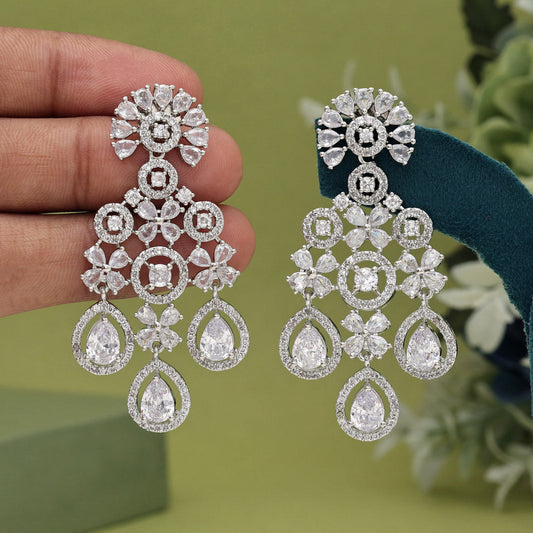 Silver Color American Diamond Earrings (ADE565SLV)