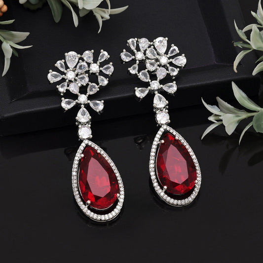Red Color American Diamond Earrings (ADE566RED)