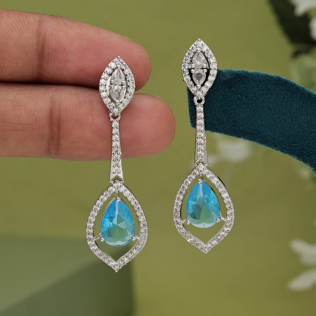 Firozi Color American Diamond Earrings (ADE567FRZ)