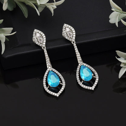 Firozi Color American Diamond Earrings (ADE567FRZ)