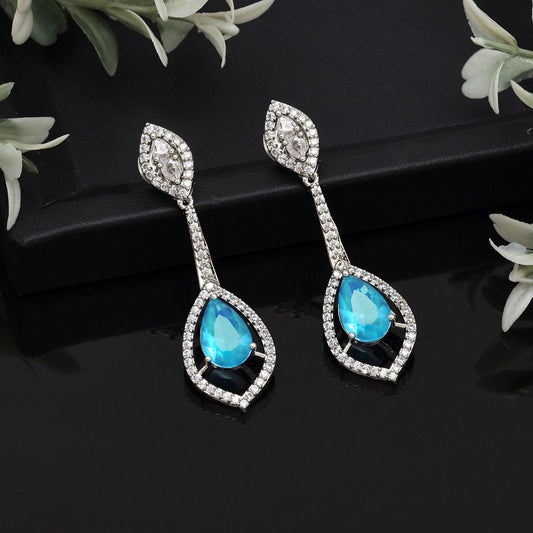 Firozi Color American Diamond Earrings (ADE567FRZ)