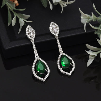 Green Color American Diamond Earrings (ADE567GRN)