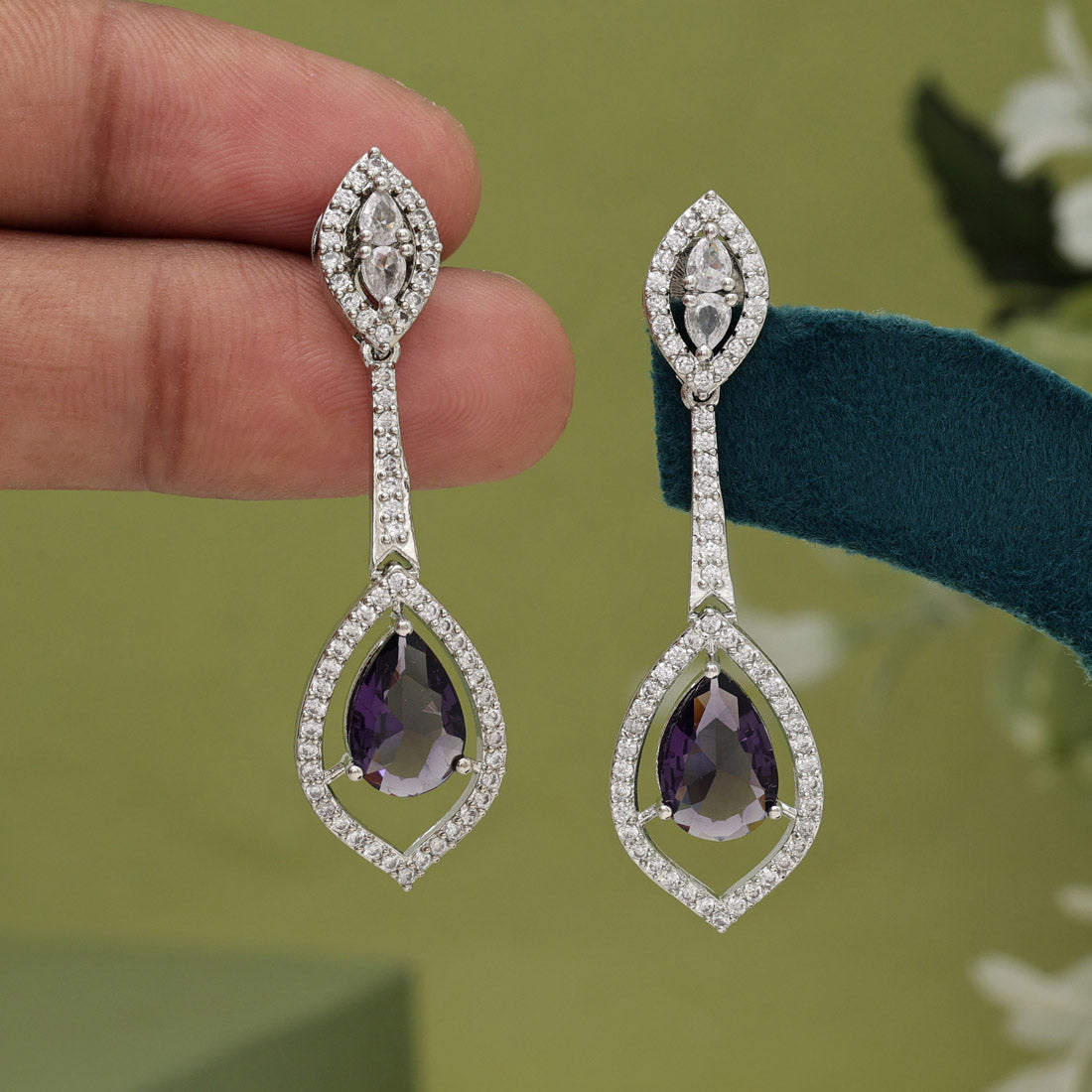 Light Purple Color American Diamond Earrings (ADE567LPRP)