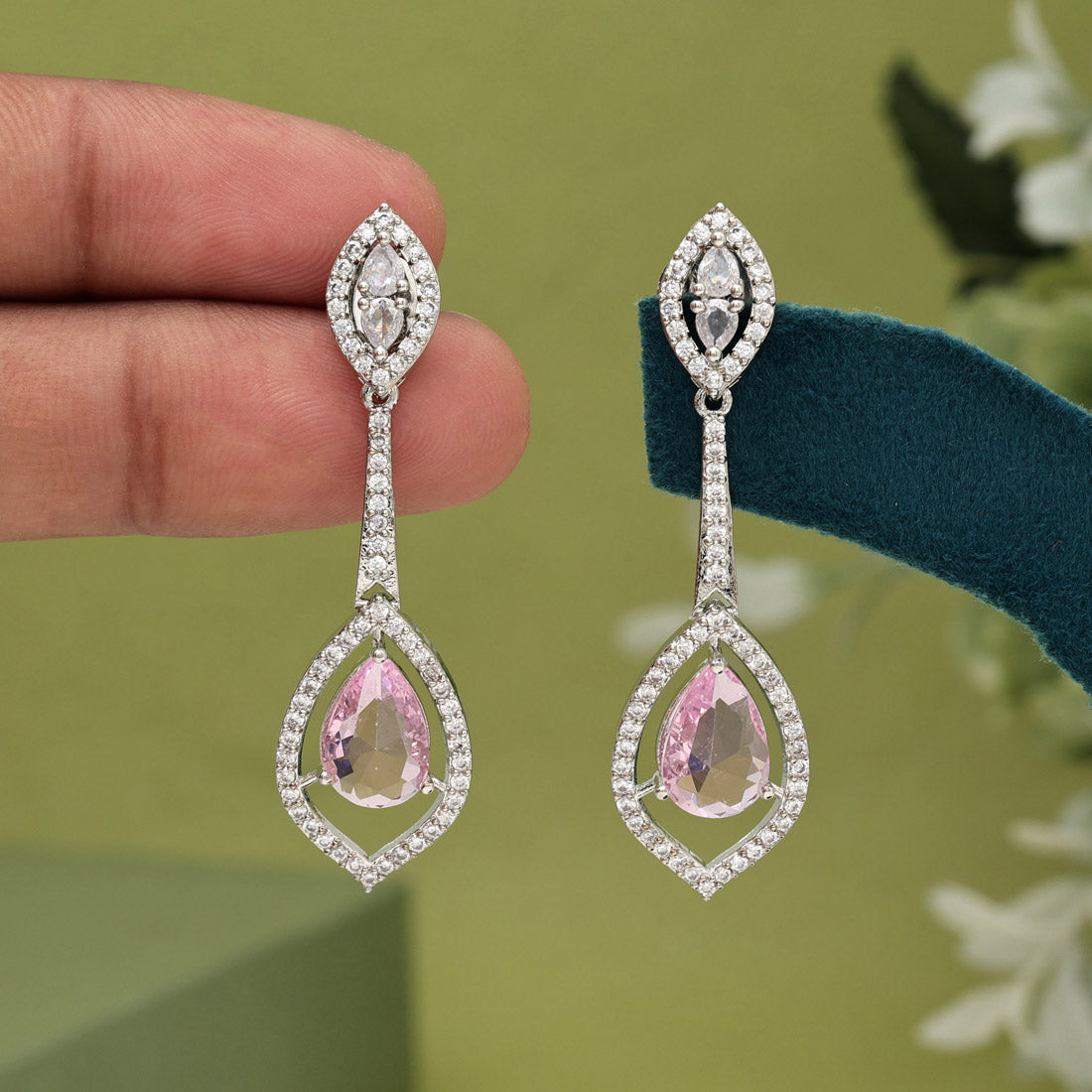 Pink Color American Diamond Earrings (ADE567PNK)