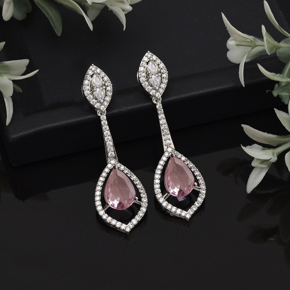 Pink Color American Diamond Earrings (ADE567PNK)