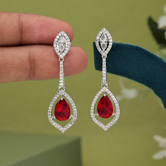 Red Color American Diamond Earrings (ADE567RED)