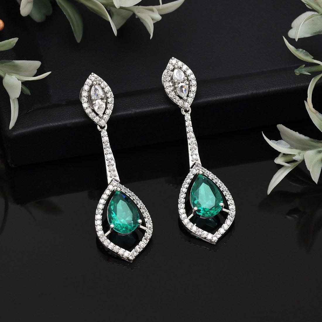 Rama Green Color American Diamond Earrings (ADE567RGRN)