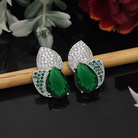 Green Color American Diamond Earrings (ADE572GRN)