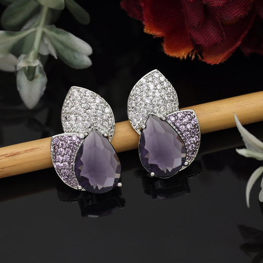 Purple Color American Diamond Earrings (ADE572PRP)