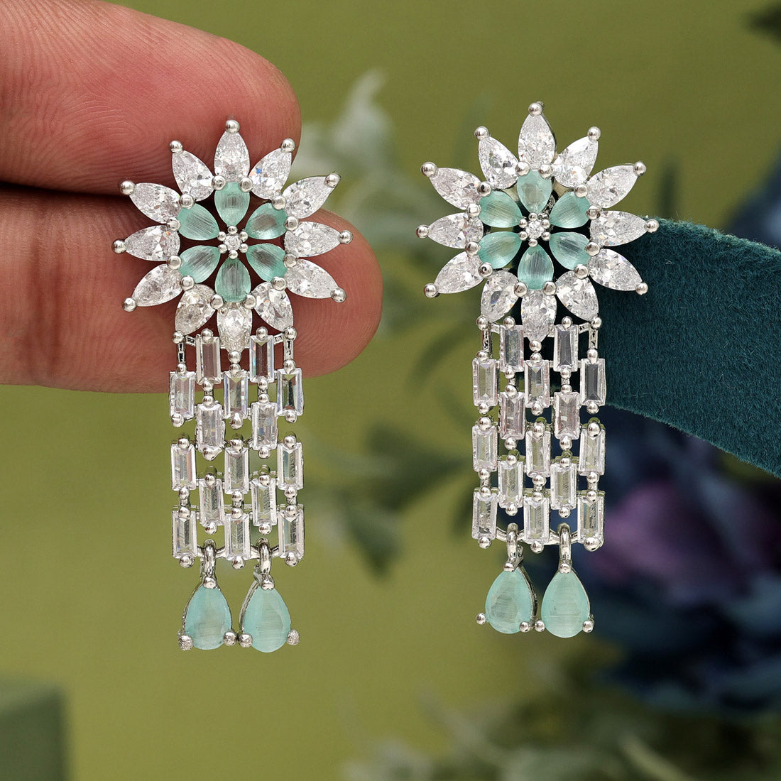 Pista Green Color American Diamond Earrings (ADE575PGRN)