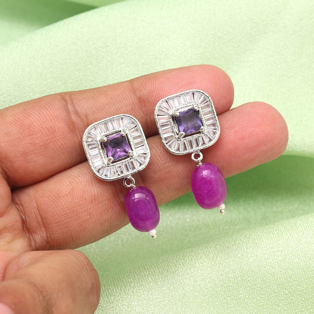 Purple Color American Diamond Earrings (ADE583PRP)