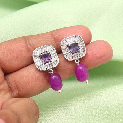 Purple Color American Diamond Earrings (ADE583PRP)