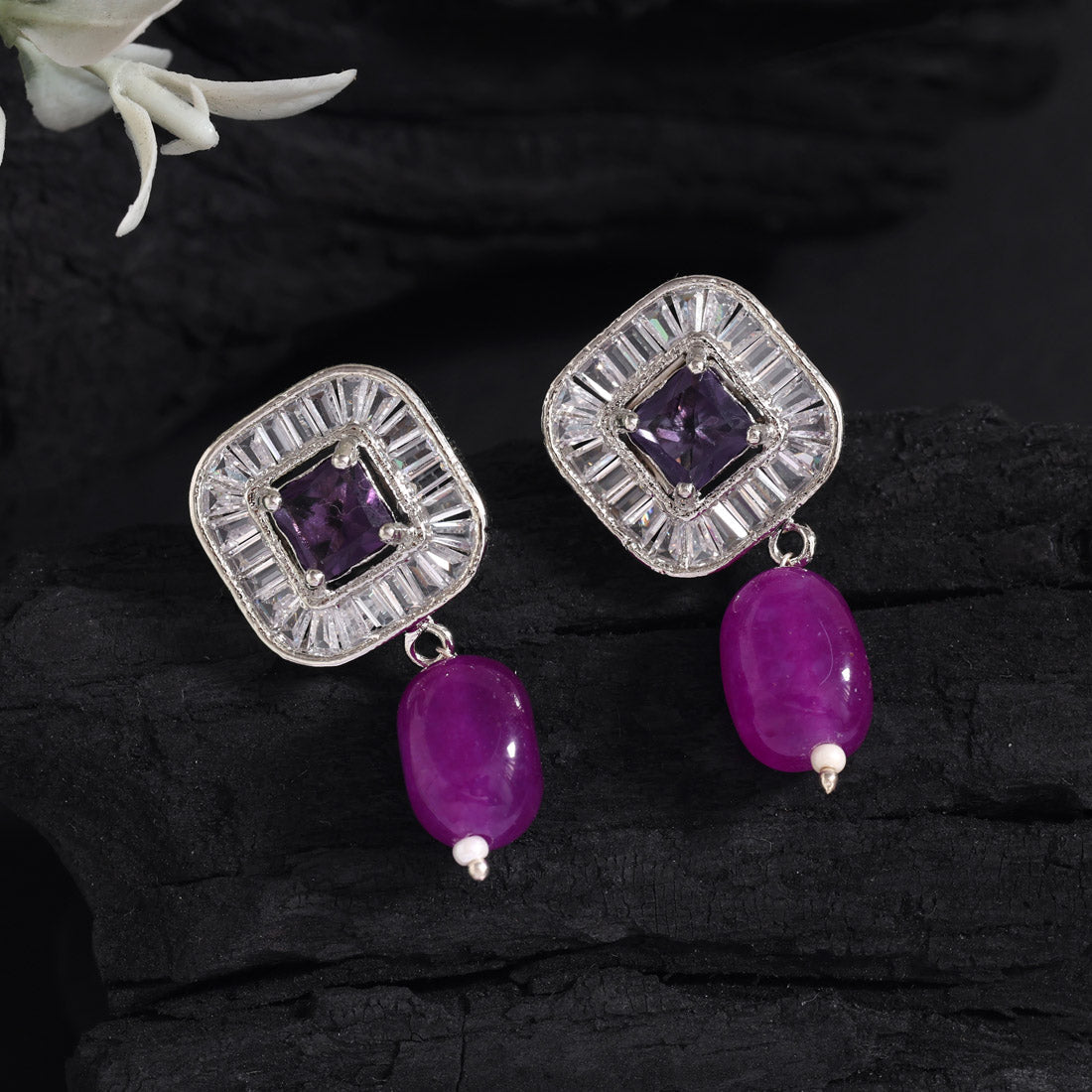 Purple Color American Diamond Earrings (ADE583PRP)