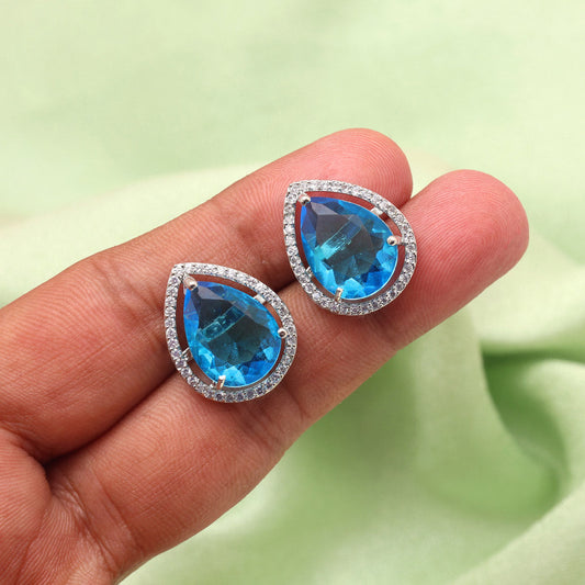 Firozi Color American Diamond Earrings (ADE584FRZ)