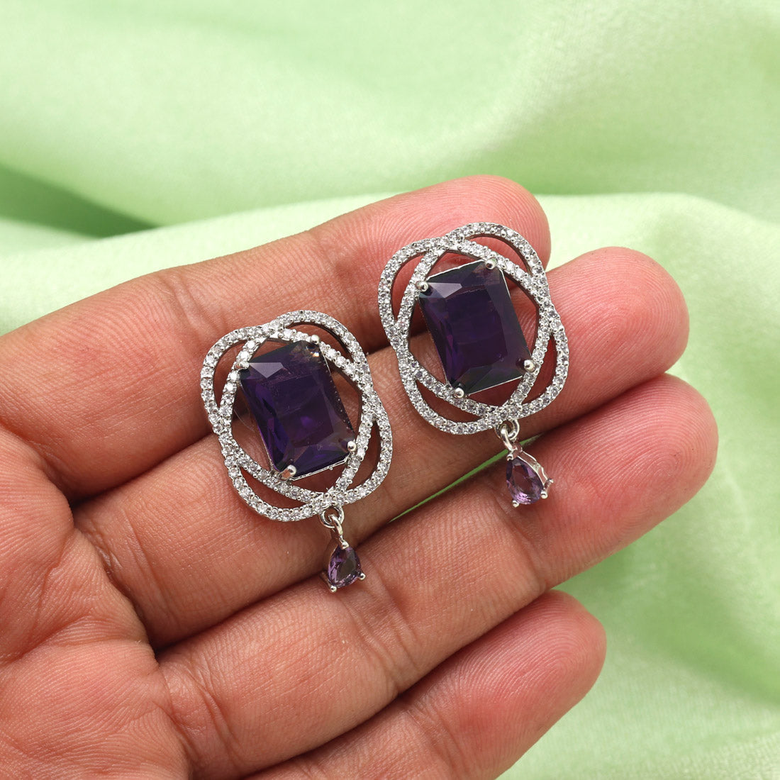 Purple Color American Diamond Earrings (ADE590PRP)