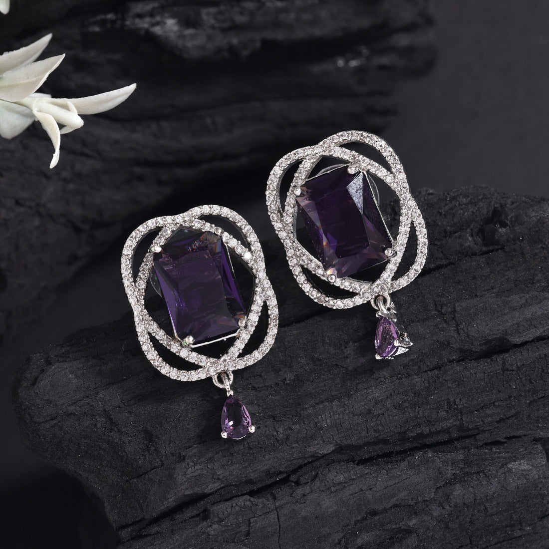 Purple Color American Diamond Earrings (ADE590PRP)