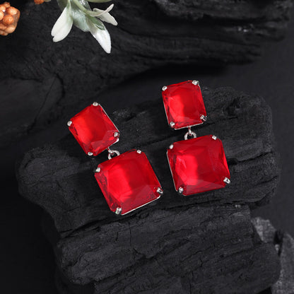 Red Color American Diamond Earrings (ADE591RED)