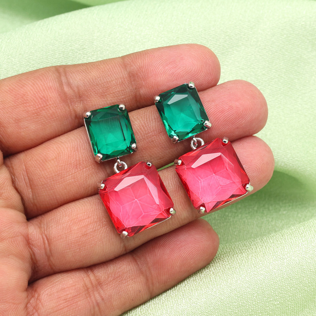 Rani & Green Color American Diamond Earrings (ADE591RNIIGRN)