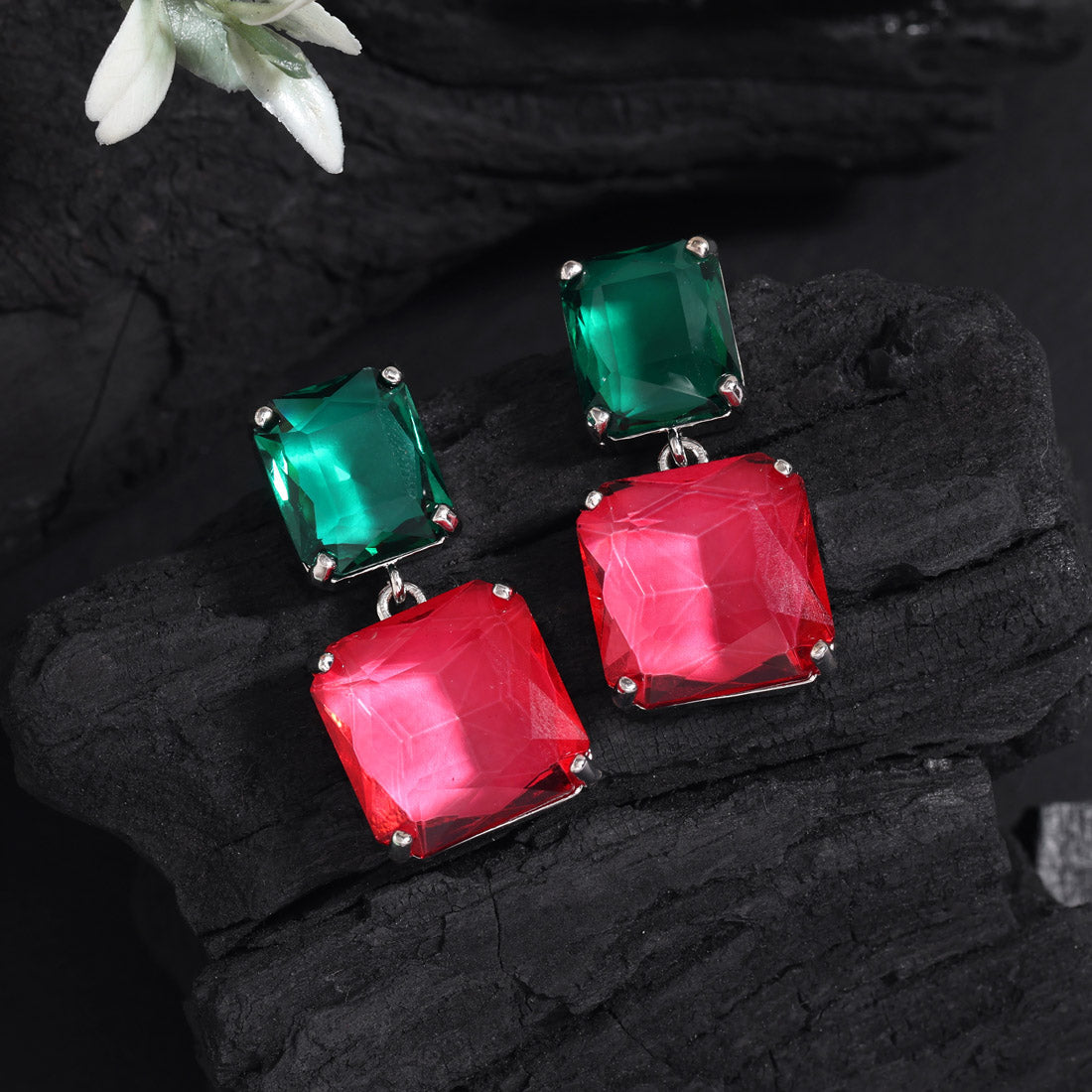 Rani & Green Color American Diamond Earrings (ADE591RNIIGRN)