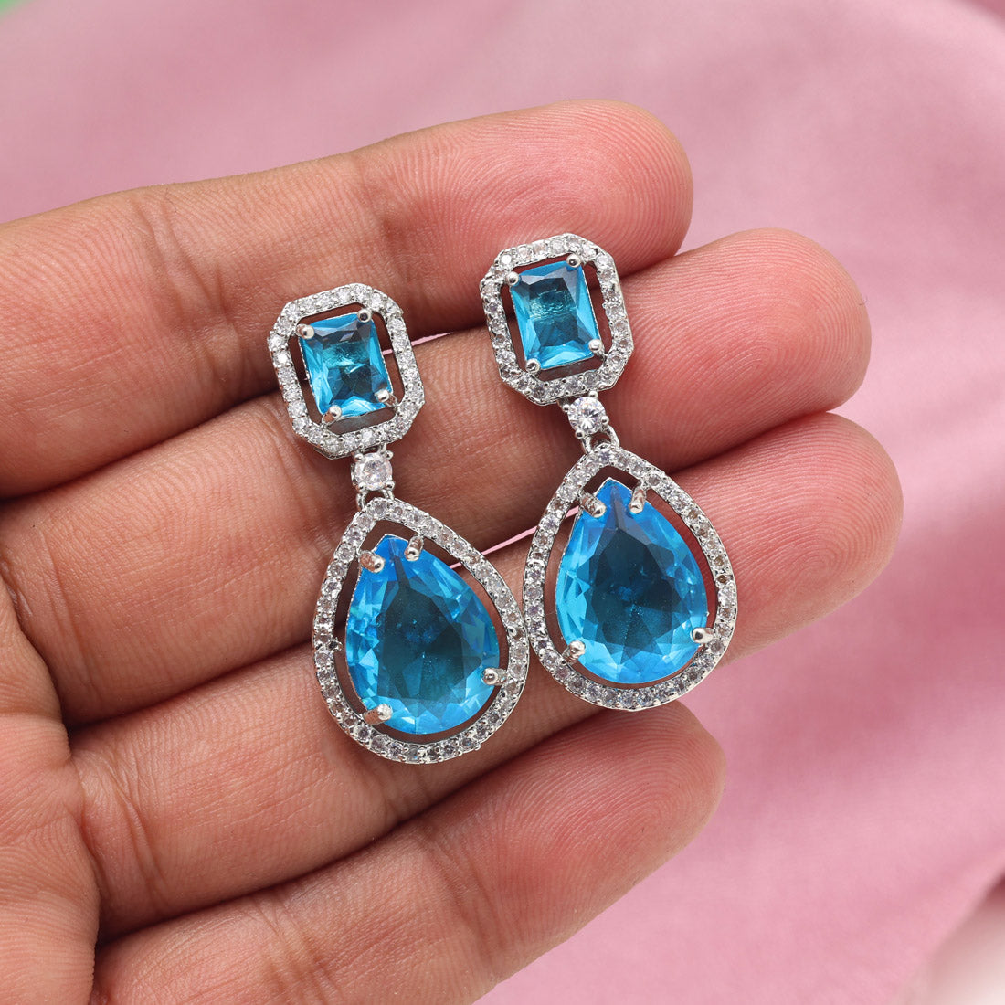 Firozi Color American Diamond Earrings (ADE595FRZ)