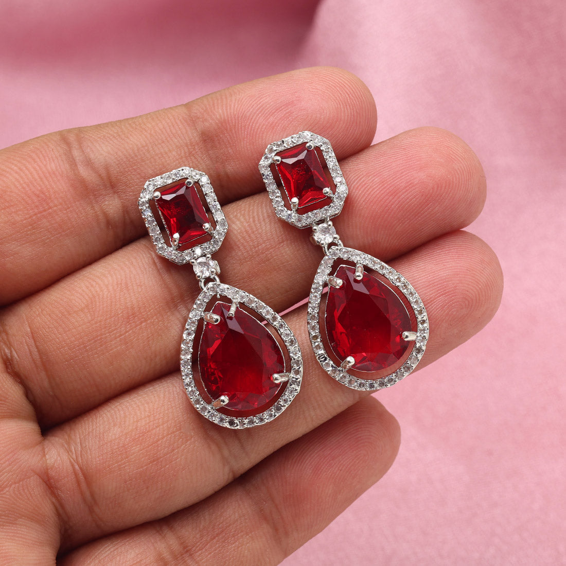 Red Color American Diamond Earrings (ADE595RED)