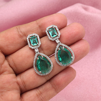 Rama Green Color American Diamond Earrings (ADE595RGRN)