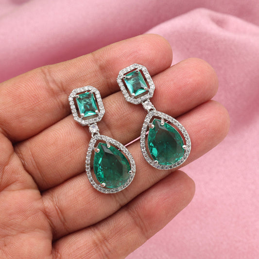 Rama Green Color American Diamond Earrings (ADE595RGRN)