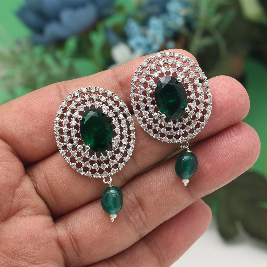 Green Color American Diamond Earrings (ADE596GRN)