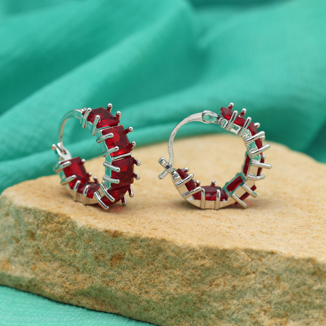 Maroon Color American Diamond Earrings (ADE604MRN)