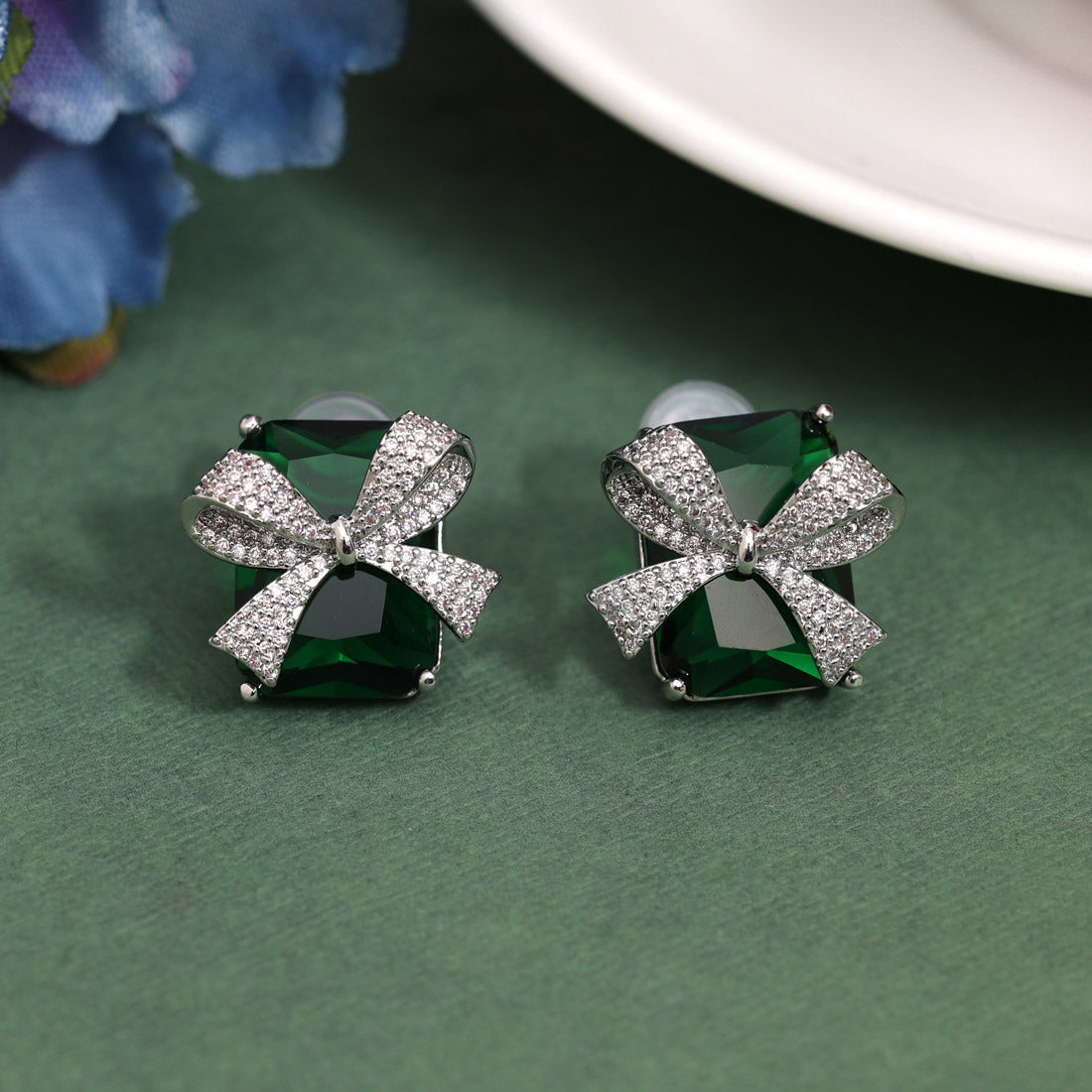Green Color American Diamond Earrings (ADE607GRN)