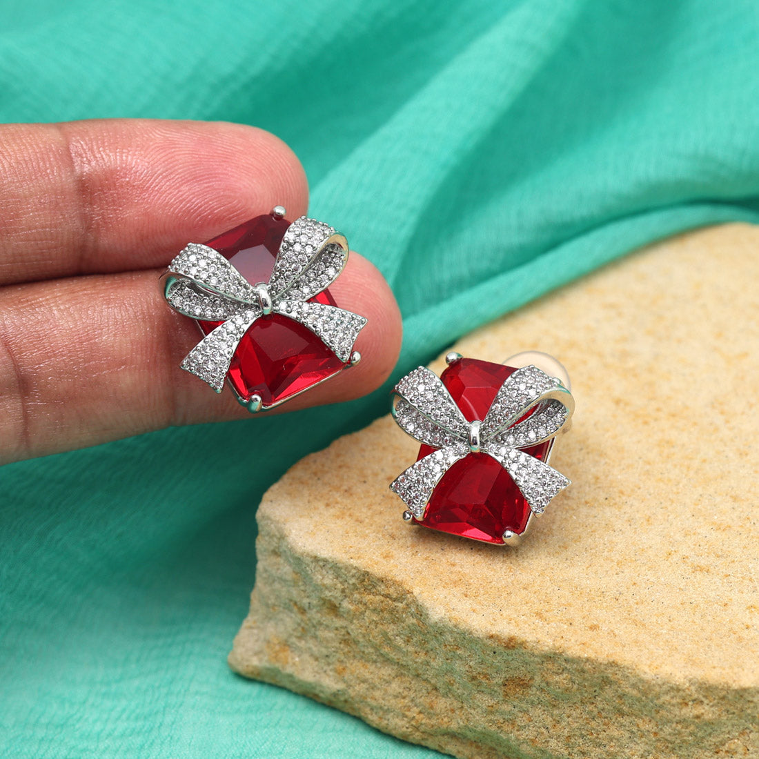 Red Color American Diamond Earrings (ADE607RED)