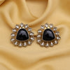 Black Color Royal Look Handmade Jaipur Earrings On Brass Metal With American Diamond And Monalisa Stones Studded On Apala Polish (ADE616BLK)