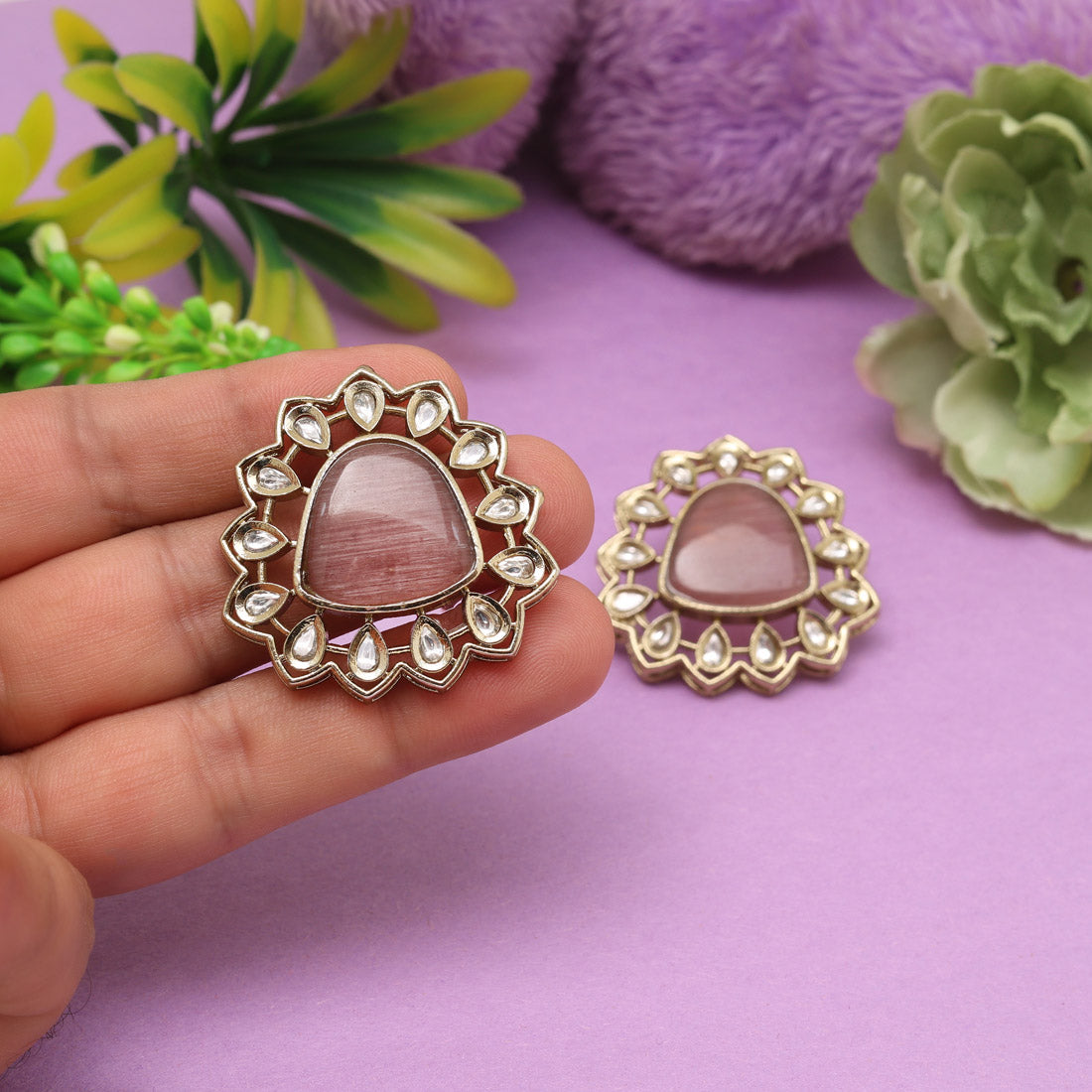 Dark Brown Color American Diamond Earrings