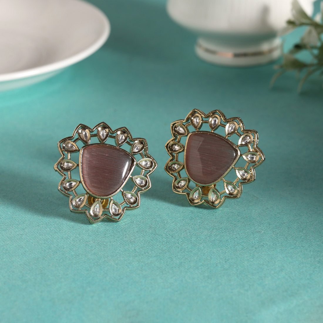 Dark Brown Color American Diamond Earrings