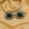 Green Color Royal Look Handmade Jaipur Earrings On Brass Metal With American Diamond And Monalisa Stones Studded On Apala Polish (ADE616GRN)