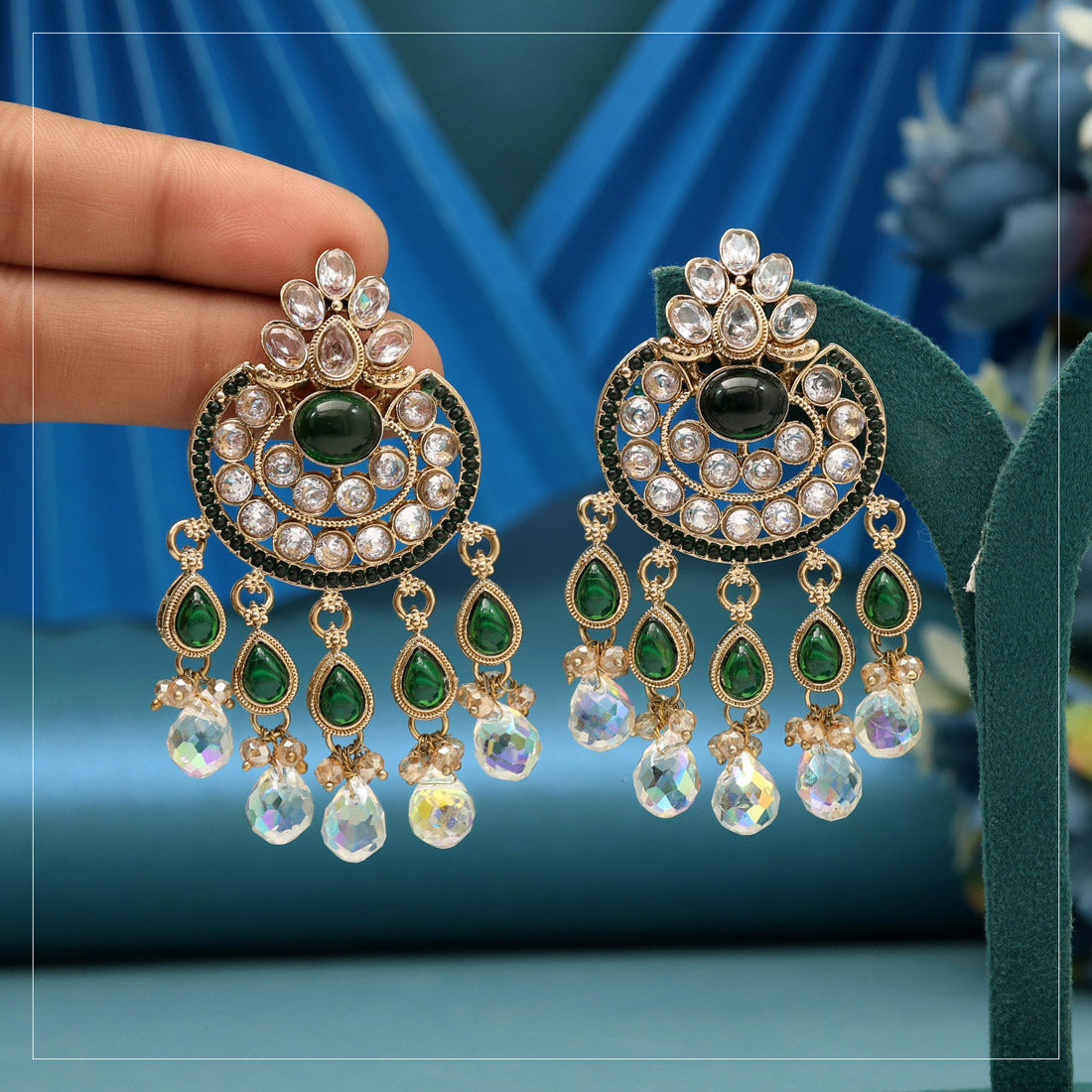Green Color American Diamond Earrings (ADE619GRN)