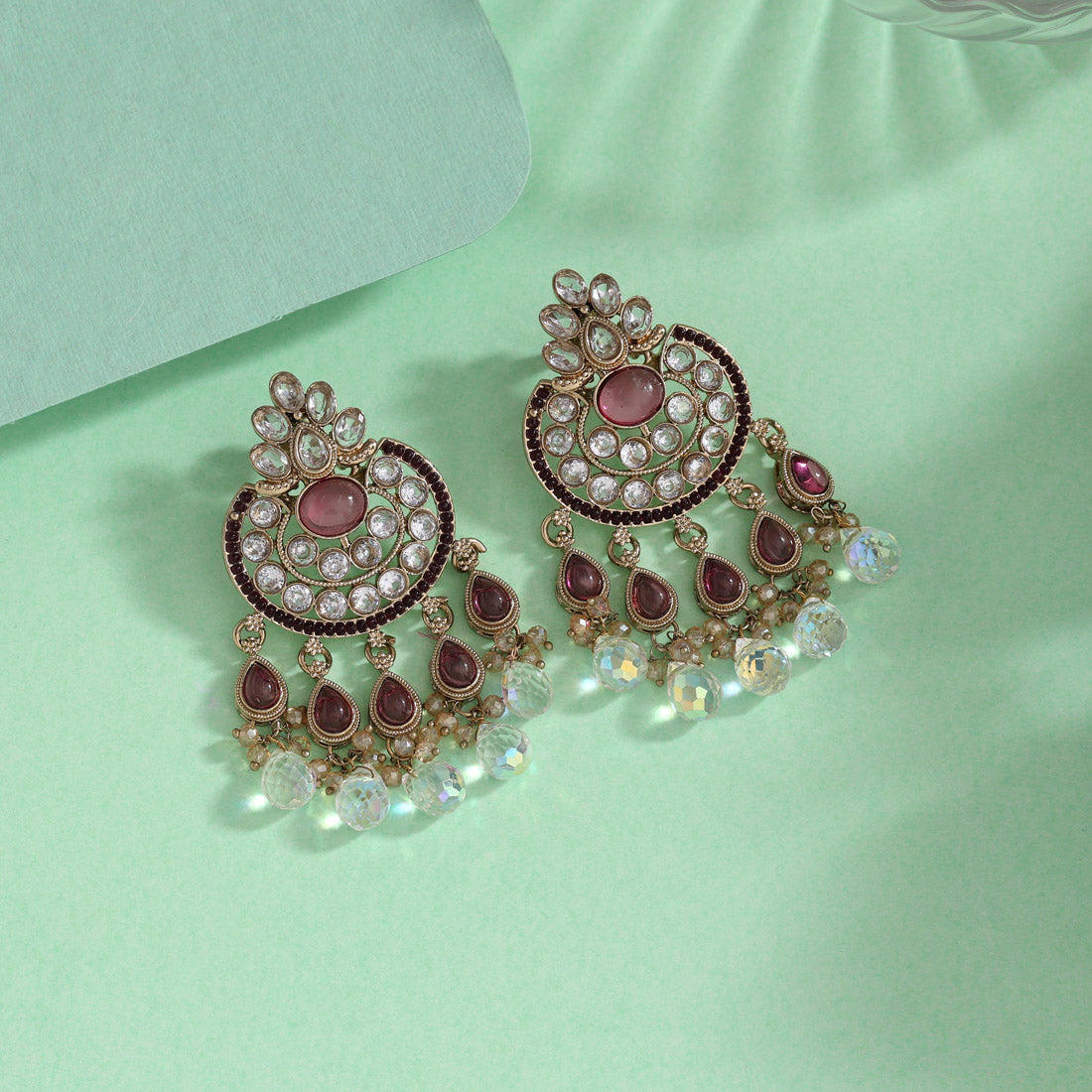 Magenta Color American Diamond Earrings (ADE619MNT)