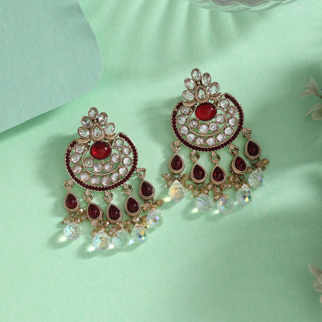 Maroon Color American Diamond Earrings (ADE619MRN)