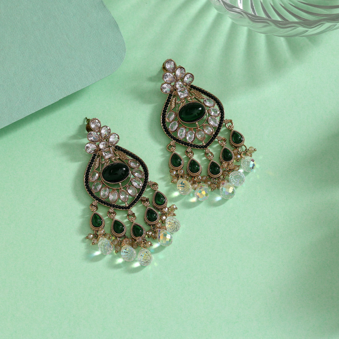 Green Color American Diamond Earrings (ADE620GRN)
