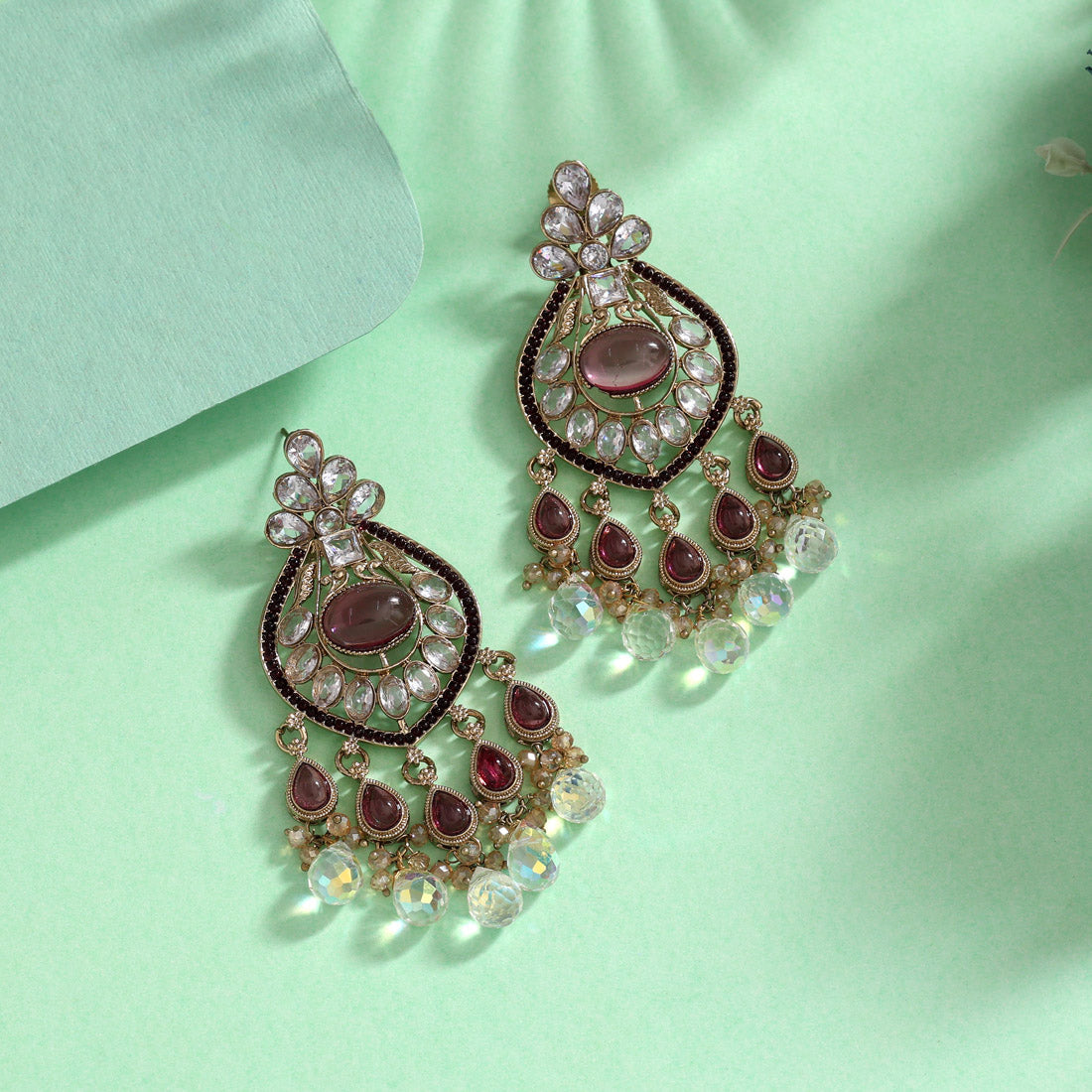 Magenta Color American Diamond Earrings (ADE620MNT)