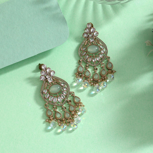 Pista Green Color American Diamond Earrings (ADE620PGRN)
