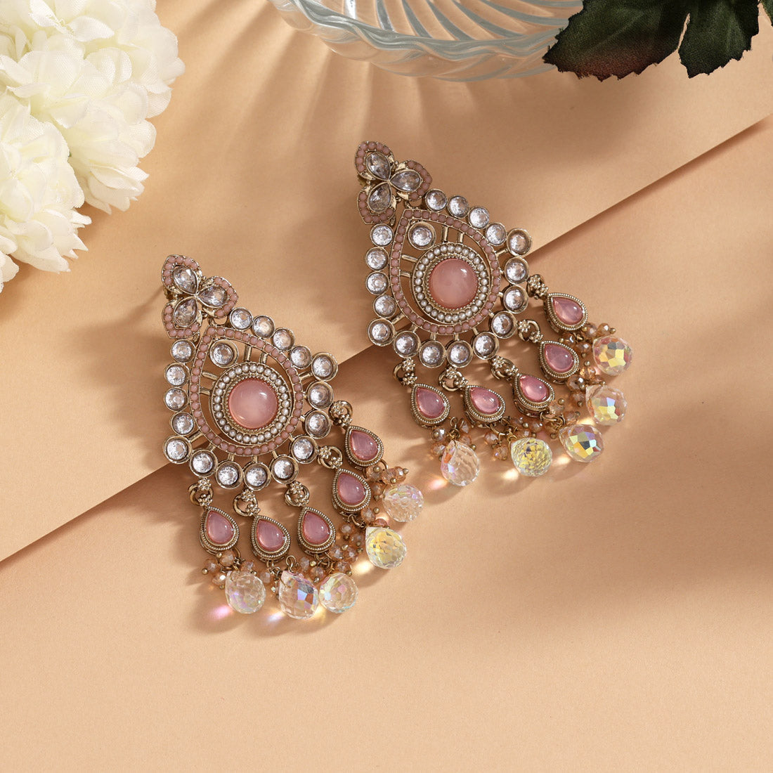 Baby Pink Color American Diamond Earrings (ADE621BPNK)