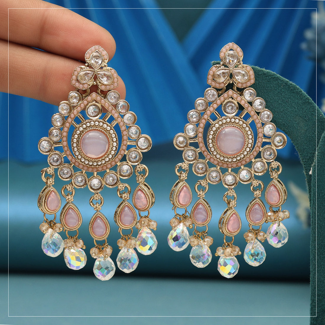 Baby Pink Color American Diamond Earrings (ADE621BPNK)
